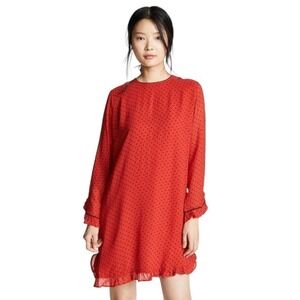 Ganni Mullin Georgette Printer Red Polkadot Mini Dress in Fiery Red